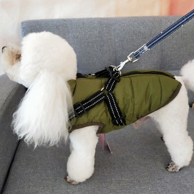 Waterproof Winter Dog Coat With Harness Warm Pet Clothing