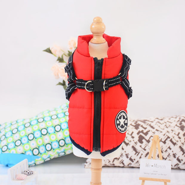 Waterproof Winter Dog Coat With Harness Warm Pet Clothing