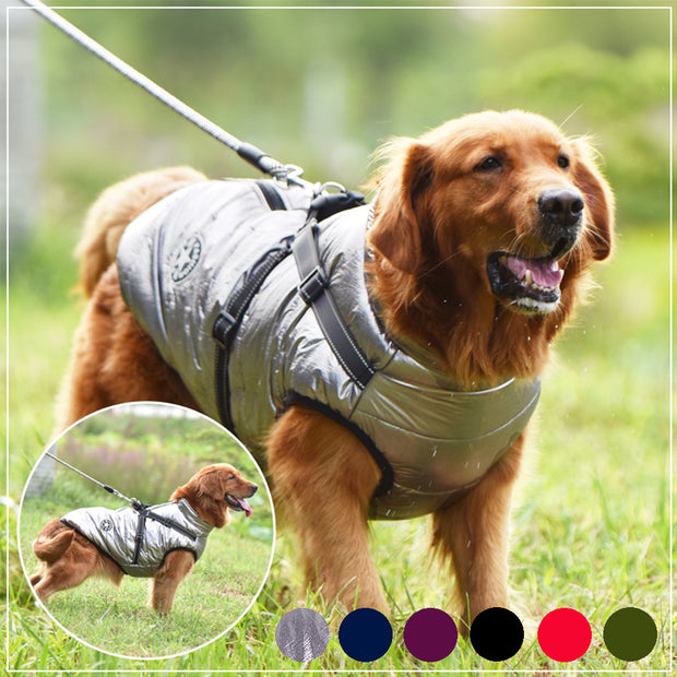 Waterproof Winter Dog Coat With Harness Warm Pet Clothing