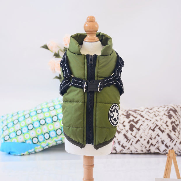 Waterproof Winter Dog Coat With Harness Warm Pet Clothing