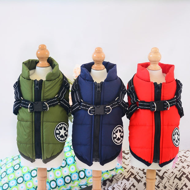 Waterproof Winter Dog Coat With Harness Warm Pet Clothing