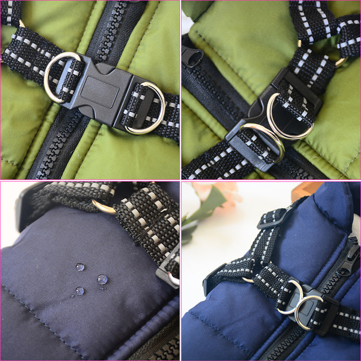 Waterproof Winter Dog Coat With Harness Warm Pet Clothing