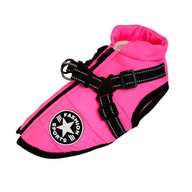 Waterproof Winter Dog Coat With Harness Warm Pet Clothing